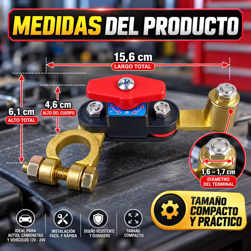 Interruptor Maestro de Batería 12-24V | Desconexión con un Giro + Doble Terminal Giratorio