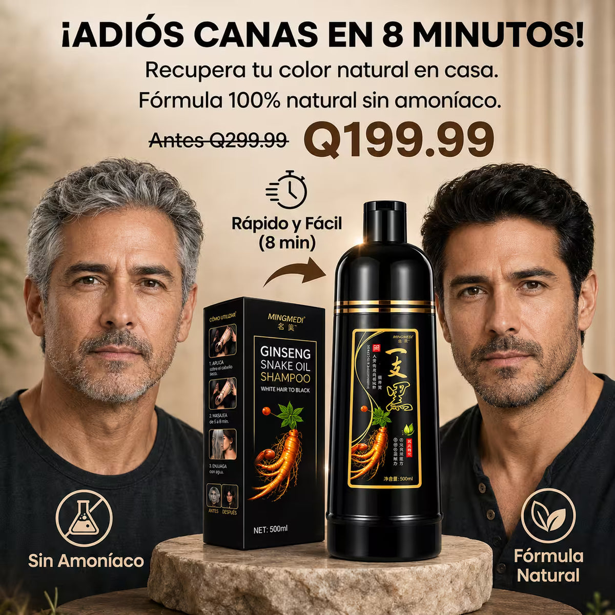 Dile Adiós a las Canas en 8 Minutos – Fórmula Natural + Envío Gratis