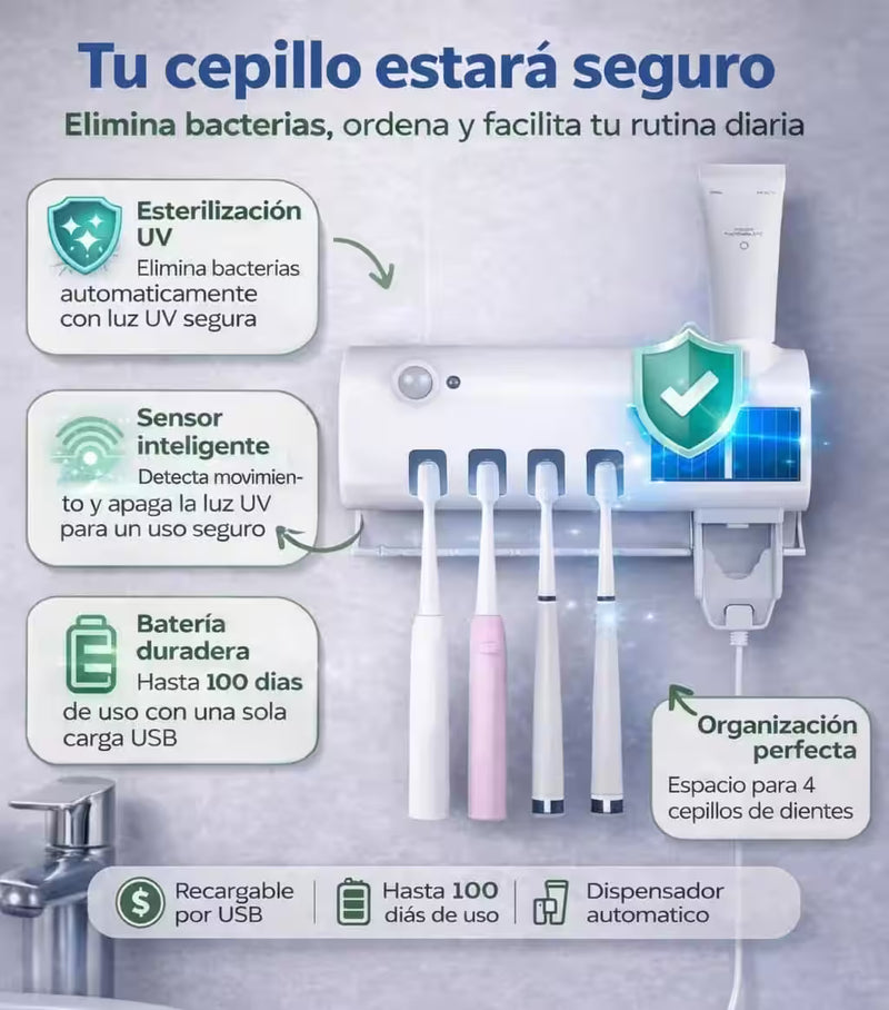 Portacepillos de Dientes Ultravioleta con Dispensador