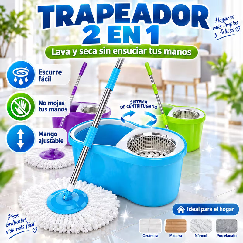 Trapeador Giratorio Microfibra con Cubeta Exprimidor